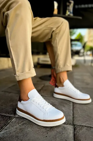 CH979 Santoni GBT Spor Erkek Ayakkabı BEYAZ/TABA resmi