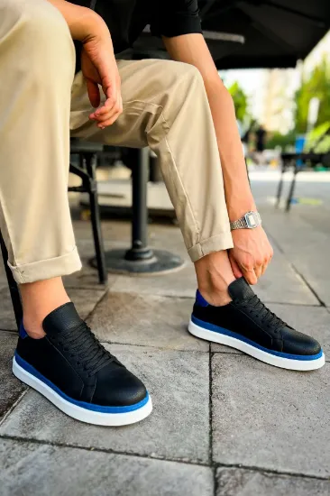 CH979 Santoni GBT Spor Erkek Ayakkabı SIYAH/MAVI resmi