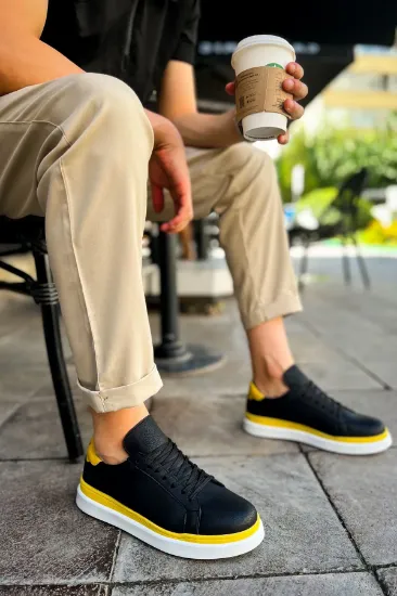 CH979 Santoni GBT Spor Erkek Ayakkabı SIYAH/SARI resmi