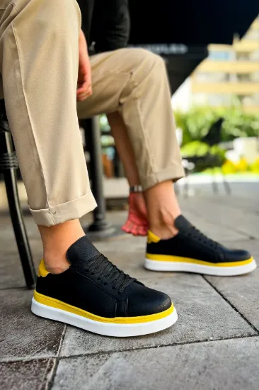 CH979 Santoni GBT Spor Erkek Ayakkabı SIYAH/SARI resmi