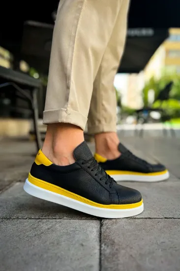 CH979 Santoni GBT Spor Erkek Ayakkabı SIYAH/SARI resmi