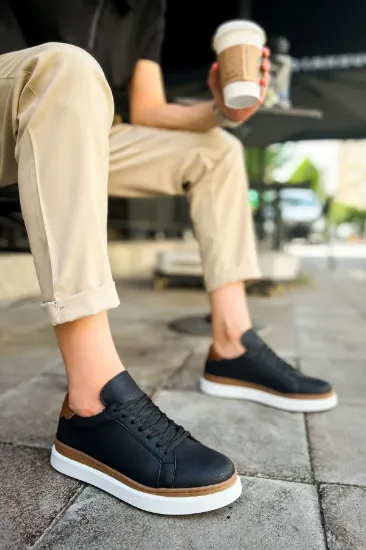 CH979 Santoni GBT Spor Erkek Ayakkabı SIYAH/TABA resmi
