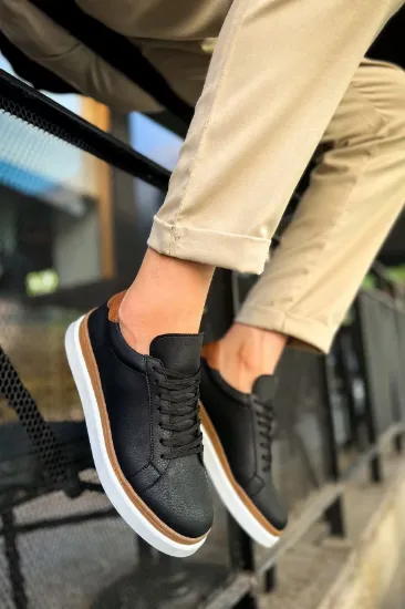 CH979 Santoni GBT Spor Erkek Ayakkabı SIYAH/TABA resmi