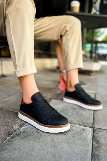 CH979 Santoni GBT Spor Erkek Ayakkabı SIYAH/TABA resmi