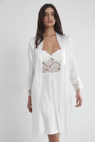 Pierre Cardin 4265 Saten Kısa Sabahlık Gecelik Takım resmi