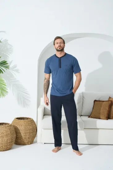 Kocabey 9513 Erkek Midi Yaka Kısa Kol Pijama Takım resmi