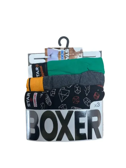 Star 105 Desenli Jakar Erkek 3'lü Kemer Boxer resmi