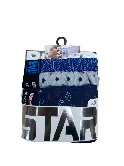 Star 105 Desenli Jakar Erkek 3'lü Kemer Boxer resmi