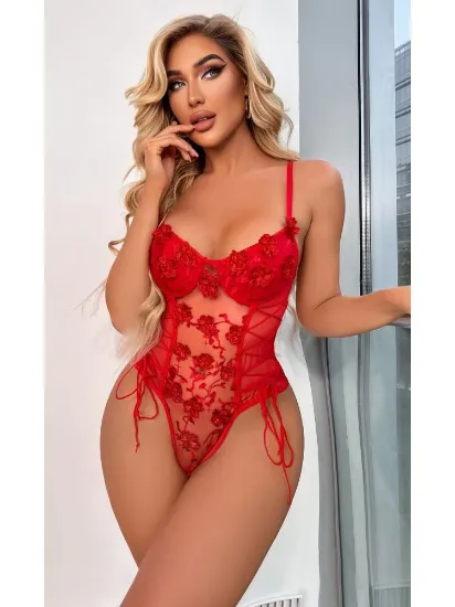 For Dreams 8423 Çiçekli Fantezi Bodysuit resmi