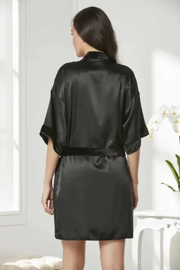 Pierre Cardin 4045 Kadife Saten Dantelli Gecelik ve Sabahlık Takımı resmi