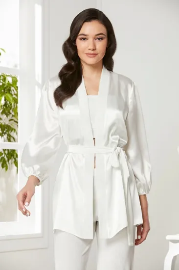 Pierre Cardin 2050 Kadife Saten 3'lü Kadın Crop'lu Pijama Takımı resmi