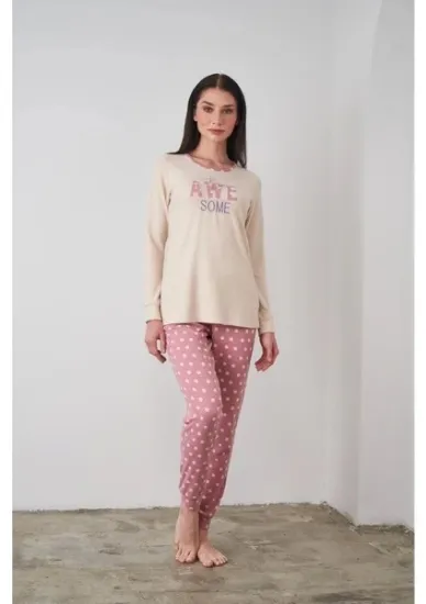 PJS 24503 Bayan Yazı Detaylı Pijama Takımı resmi