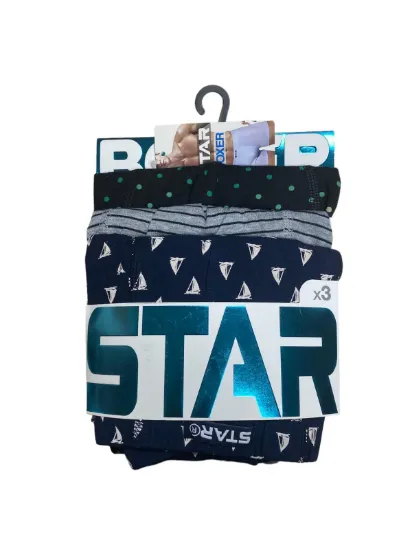Star 106 Desenli Pamuklu Kemer Likralı 3'Lü Boxer resmi