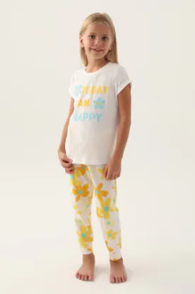 Roly Poly 3394-2 Kız Çocuk Çiçekli Kısa Kol Pijama Takım resmi
