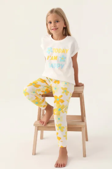 Roly Poly 3394-2 Kız Çocuk Çiçekli Kısa Kol Pijama Takım resmi