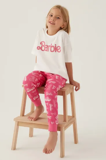 Barbie L1704-3 Kız Çocuk Kısa Kol Pijama Takımı resmi