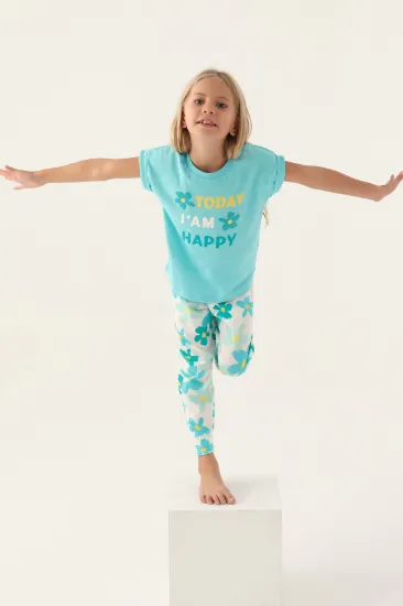 Roly Poly 3394-2 Kız Çocuk Çiçekli Kısa Kol Pijama Takım resmi