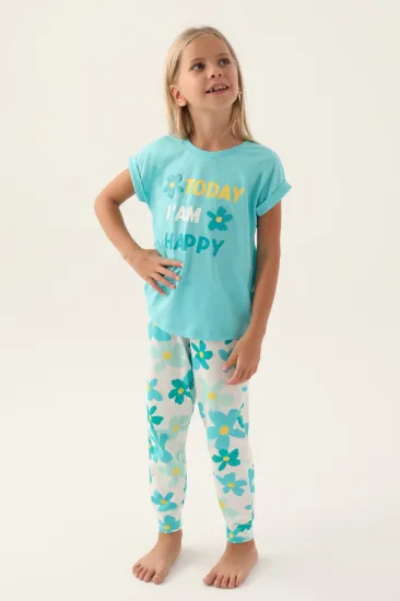 Roly Poly 3394-2 Kız Çocuk Çiçekli Kısa Kol Pijama Takım resmi
