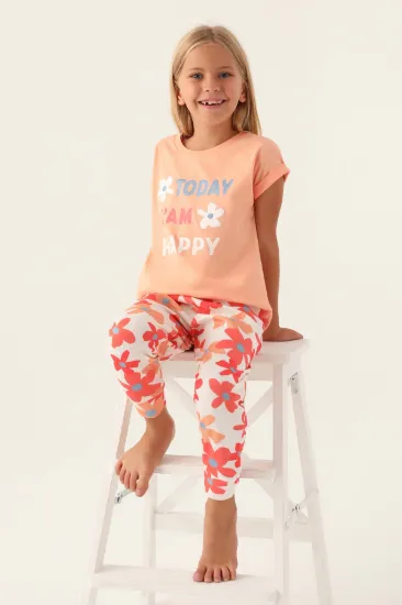 Roly Poly 3394-2 Kız Çocuk Çiçekli Kısa Kol Pijama Takım resmi