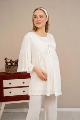 Ba-Ha 4504 Dantel Sabahlıklı Lohusa Pijama Takımı resmi