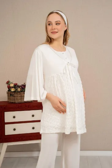 Ba-Ha 4504 Dantel Sabahlıklı Lohusa Pijama Takımı resmi