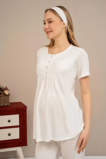 Ba-Ha 4504 Dantel Sabahlıklı Lohusa Pijama Takımı resmi