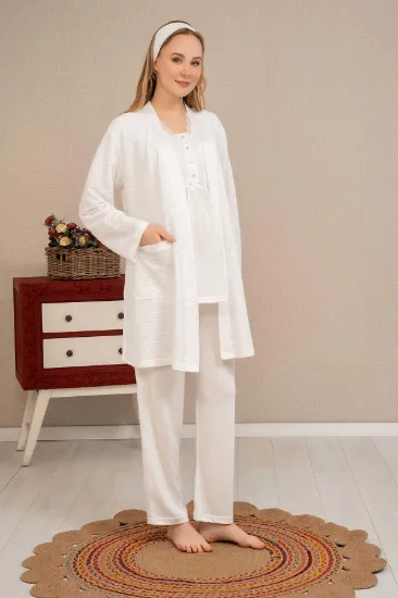 Ba-Ha 4503 Jakar Sabahlıklı Dantelli Detaylı Lohusa Pijama Takımı resmi