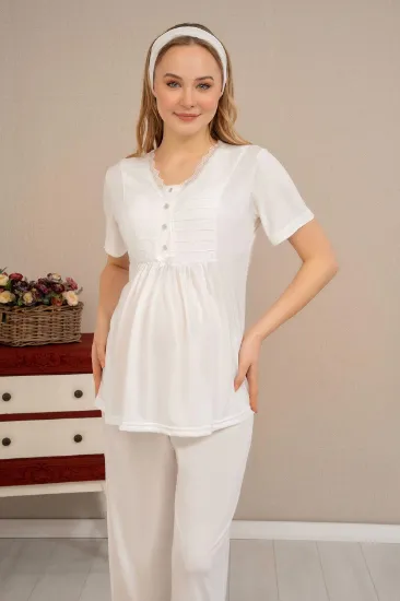 Ba-Ha 4503 Jakar Sabahlıklı Dantelli Detaylı Lohusa Pijama Takımı resmi