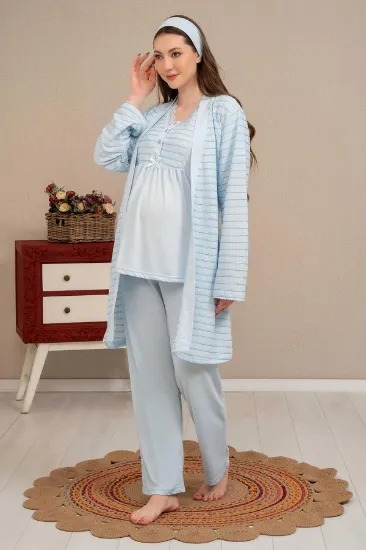 Ba-Ha 4503 Jakar Sabahlıklı Dantelli Detaylı Lohusa Pijama Takımı resmi