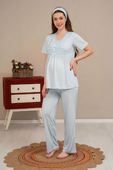 Ba-Ha 4503 Jakar Sabahlıklı Dantelli Detaylı Lohusa Pijama Takımı resmi