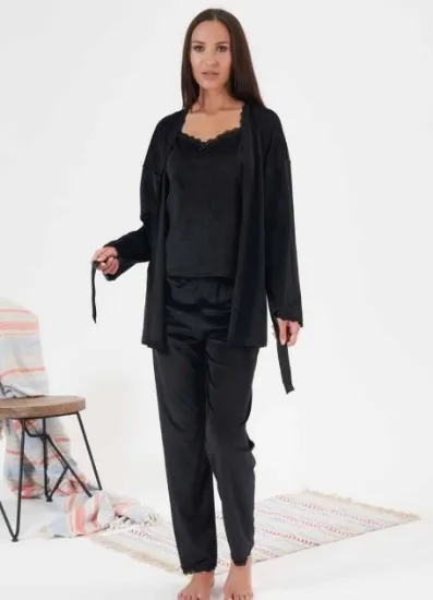 Estiva 24397 Bayan Kadife 3'lü Pijama Takım resmi