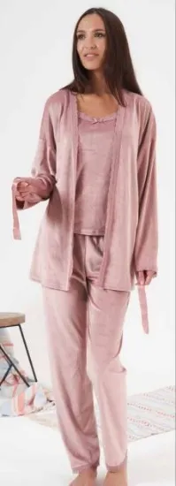 Estiva 24397 Bayan Kadife 3'lü Pijama Takım resmi