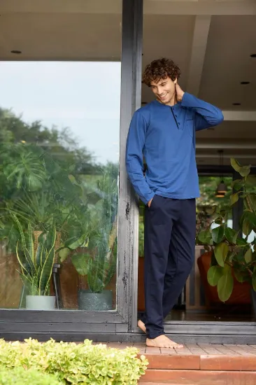 Kocabey 9133  Erkek Midi Yaka Uzun Kollu Pijama Takımı resmi