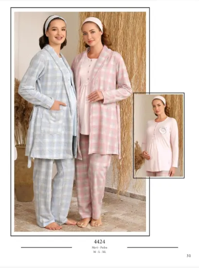 Ba-Ha 4424 Bayan Lohusa Kışlık 3'lü Pijama Takımı resmi