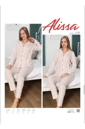Alissa 6189 Bayan Önü Düğmeli Çiçek Desenli Pijama Takımı resmi