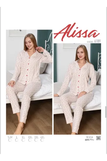 Alissa 6189 Bayan Önü Düğmeli Çiçek Desenli Pijama Takımı resmi