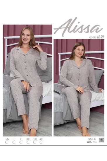 Alissa 6149 Bayan Önü Düğmeli Puantiye Desenli Pijama Takımı resmi