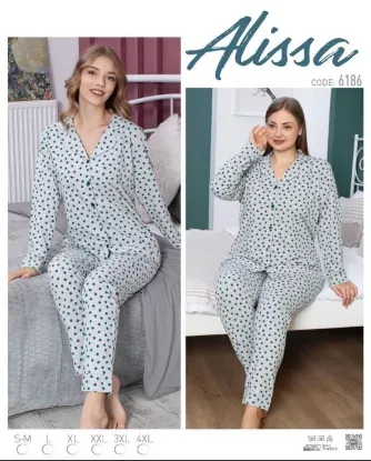 Alissa 6186 Bayan Önü Düğmeli Çiçek Desenli Pijama Takımı resmi