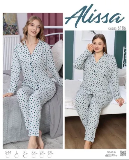 Alissa 6186 Bayan Önü Düğmeli Çiçek Desenli Pijama Takımı resmi