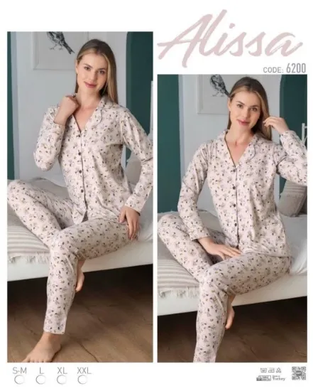 Alissa 6200 Bayan Önü Düğmeli Desenli Pijama Takımı resmi