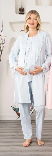 Bone 5905 Kadın Lohusa Viskon Klasik 3'Lü Pijama Takımı resmi