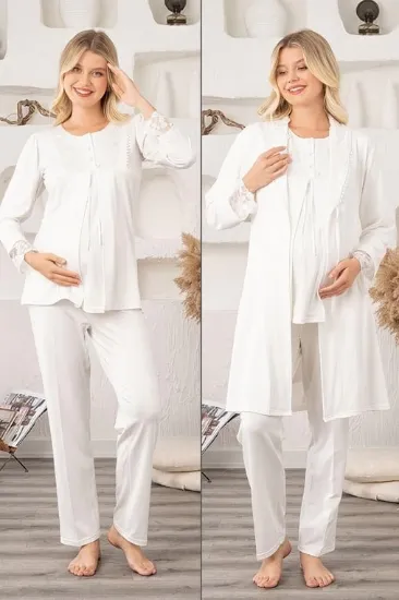 Bone 5905 Kadın Lohusa Viskon Klasik 3'Lü Pijama Takımı resmi