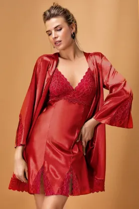 Nurteks 5325 Bayan Saten Gecelik Sabahlık Set resmi
