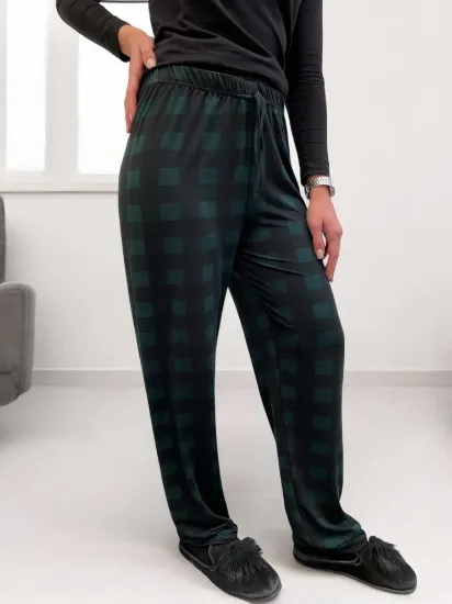 Freshness 801 Bayan Beli Lastikli Ekose Süet Tek Pijama Altı resmi