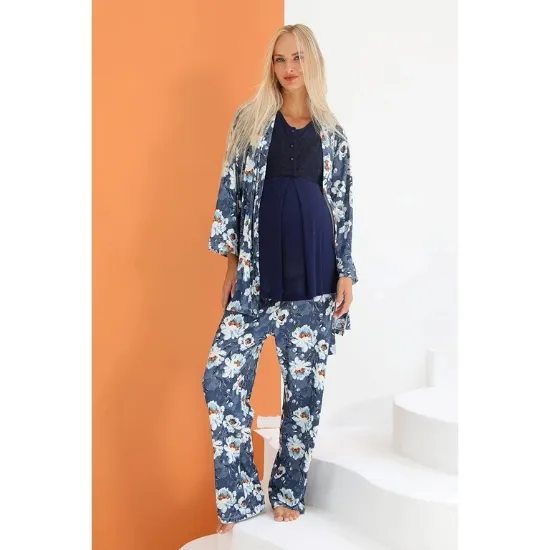 Mommysh 55714 Kadın Sabahlıklı Lohusa Pijama Takımı resmi