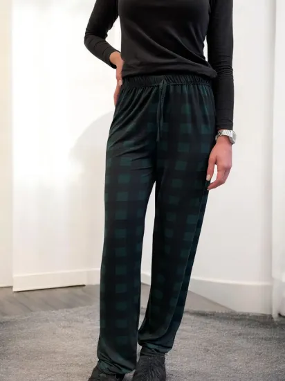 Freshness 801 Bayan Beli Lastikli Ekose Süet Tek Pijama Altı resmi