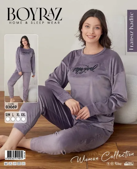 Boyraz 03069 Bayan Fransız Kadife Pijama Takımı resmi