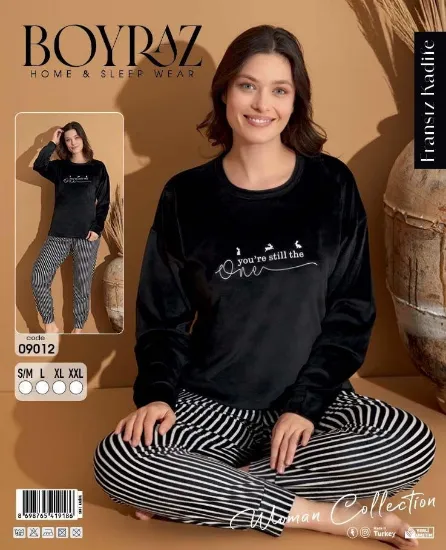 Boyraz 09012 Bayan Desenli Fransız Kadife Pijama Takımı resmi