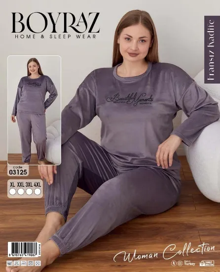 Boyraz 03125 Bayan Battal Fransız Kadife Pijama Takımı resmi