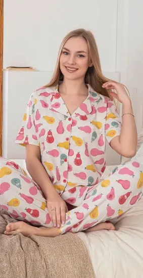 Alissa 6274 Kadın Armut Desenli Patlı Pijama Takımı resmi